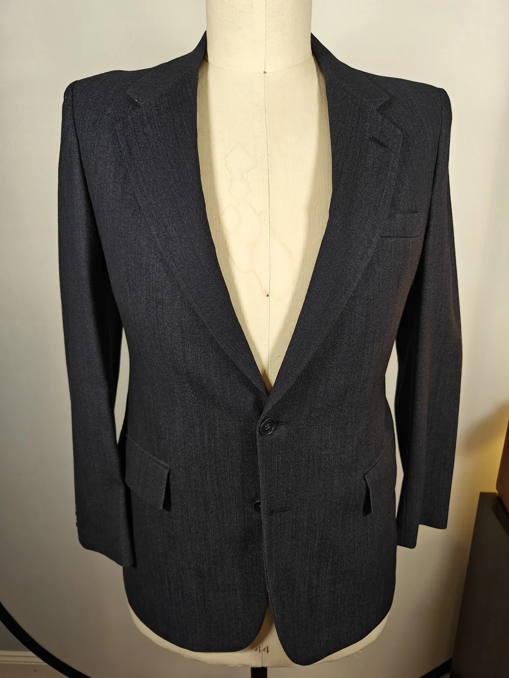Vintage Cartier Grodins Mens 40R Dark Navy Pincord Textured Blazer Sport Coat
